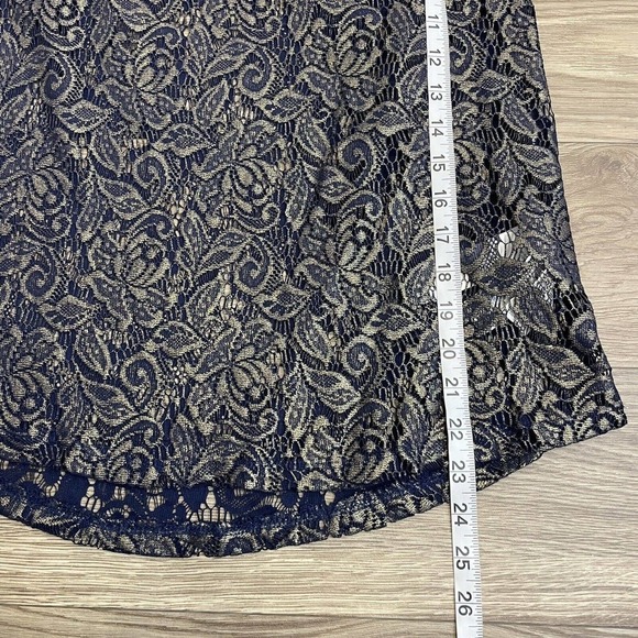 Zara Trafaluc Blue & Gold Sheer Floral Lace Open Back Top - Picture 7 of 8